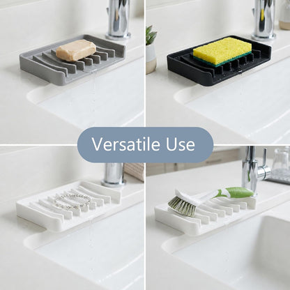 Bathway Silicone Soap Dishes for Shower, Self-Draining Bar Soap Holder Non-Slip Sink Organizer Tray for Sink, Bathroom & Kitchen, Keeps Bar Soap Dry& Dishwasher Safe, Black & Black (2 Pack)