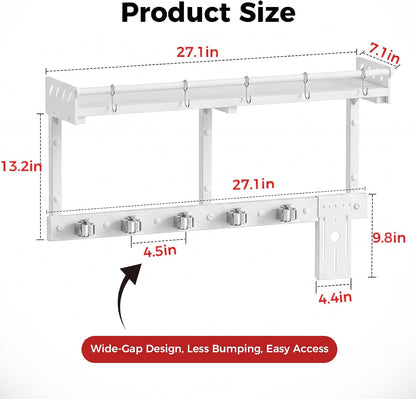 Broom Holder Wall Mount with Shelf,Broom Hanger,3 in 1 Broom and Mop Organizer Wall Hanging for Laundry,Garage,Utility,Broom Rack,Vacuum Stand Alternative,Cleaning Supplies Organizer Storage,White,L