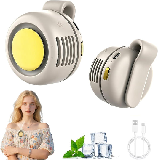 Clip On Fan,Portable Wearable Bladeless Fan,USB Rechargeable 360° Rotatable,3-Speed Silent Mini Personal Fans,Hands-Free Cooling Fan for Outdoor & Travel & Office,Ideal Gift（White）