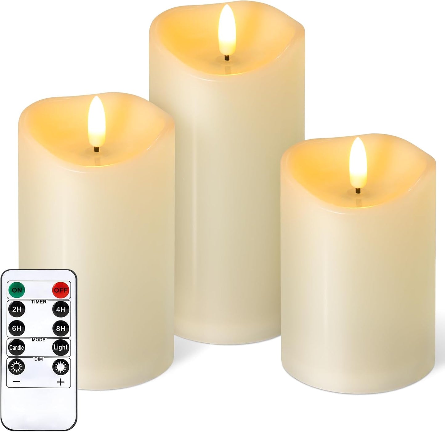 Outdoor Flameless Candles with Remote Timer - Waterproof Realistic Flickering LED Pillar Electric Battery Operated Fake Candle for Holiday Home Wedding Fireplace Decor - Ivory White 3 Pack (4”6”8”)