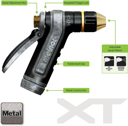 Melnor 65020-AMZ Metal Multi-Pattern Hose Nozzle with Rear Trigger Grip, 7 Spray Patterns, Heavy-Duty Metal Construction, Quick Connect Adapter, Black, Orange