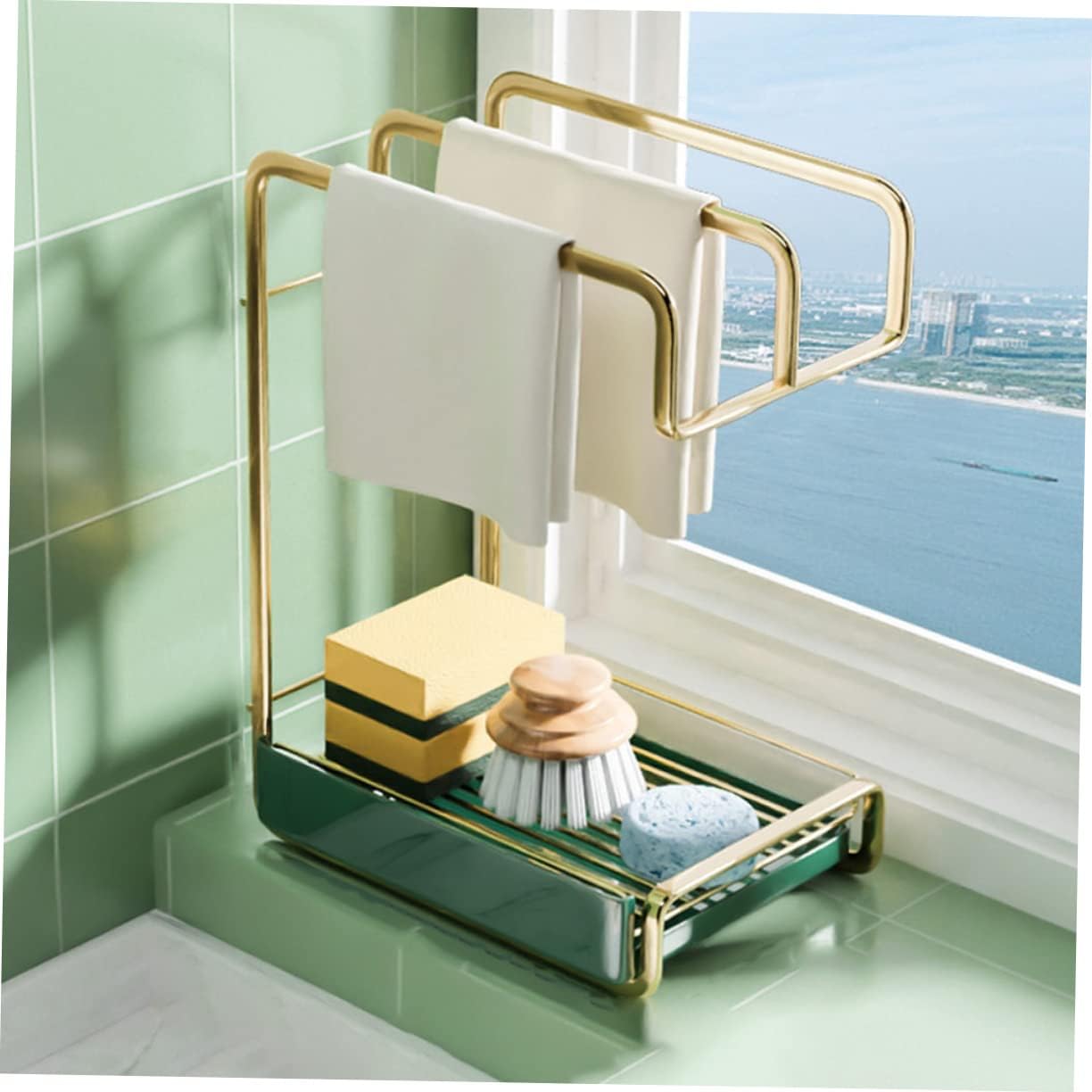 PRETYZOOM Iron Wall-Mounted Drain Rack Kitchen Sink Dish Drying Rack Cleaning Wall Hanging Sponge Holder