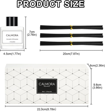 CALMORA Flameless Diffuser for Home, 3-Pack 50ml (1.7fl Oz) Essential Oil Reed Diffuser Set with 15 Sticks | Room Air Freshener for Bedroom, Bathroom for Women Men
