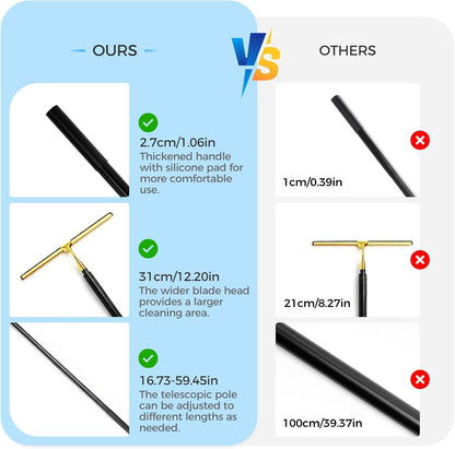 10.7“ Wide All-Purpose Shower Squeegee for Glass Doors, Squeegee for Shower Glass with Hook, Window Squeegee for Home, Small Squeegee for Shower, Bathroom, Car Glass, Mirror (Black)