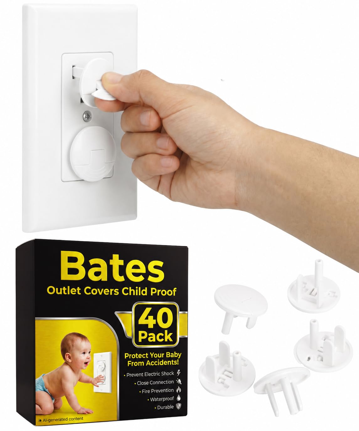 Bates- Outlet Covers Child Proof, 10 Pack, White, 3 Prong Outlet Covers