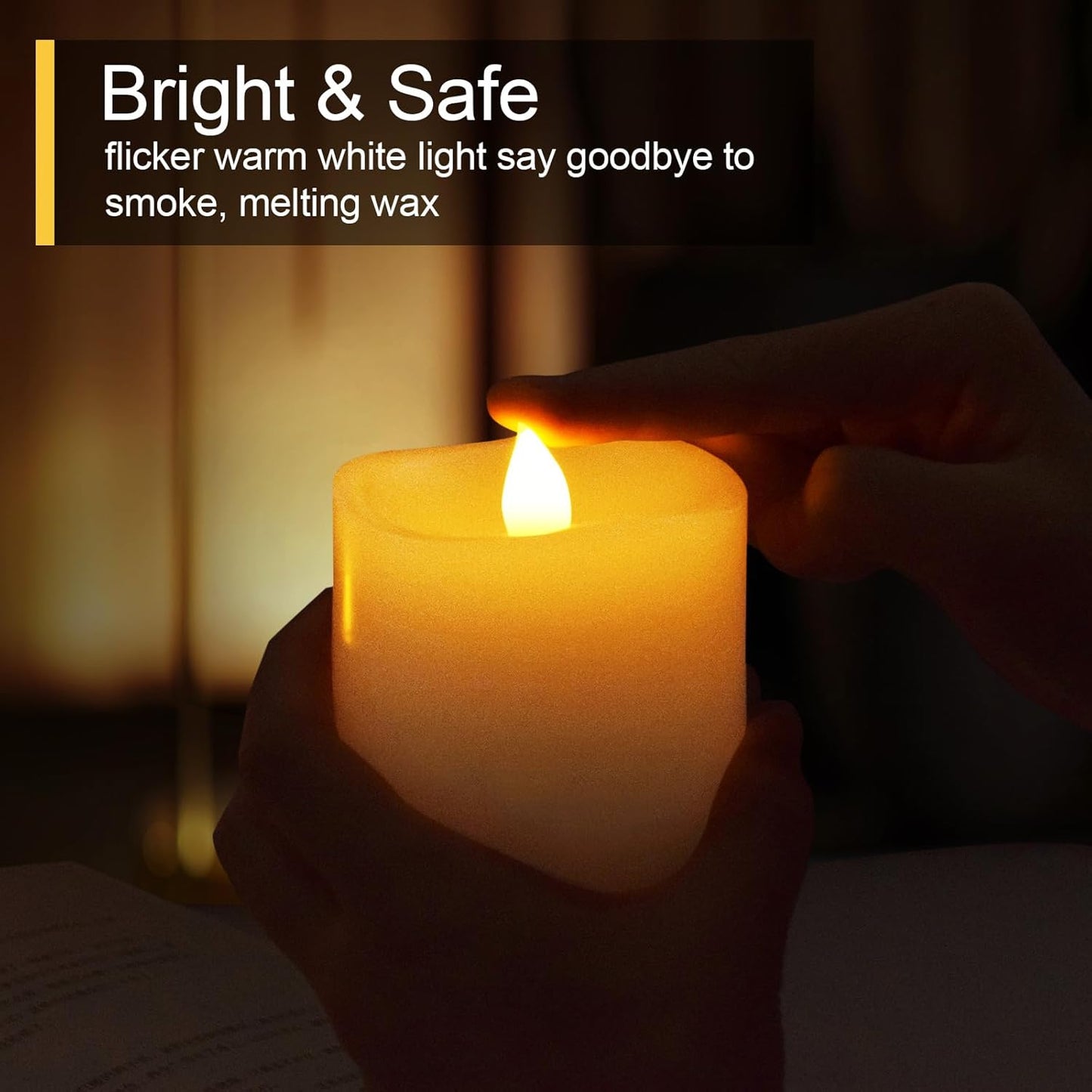 3x3 Flameless Candles with Remote Set of 2, 3 inch Battery Candles Flickering with Timer, LED Pillar Candle for Indoor/Outdoor, White