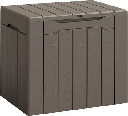 Flamaker Resin Deck Box 120 Gallon Waterproof Large Outdoor Indoor Storage Box Imitation Wood Resin for Patio Furniture Garden Tools and Pool (Black)