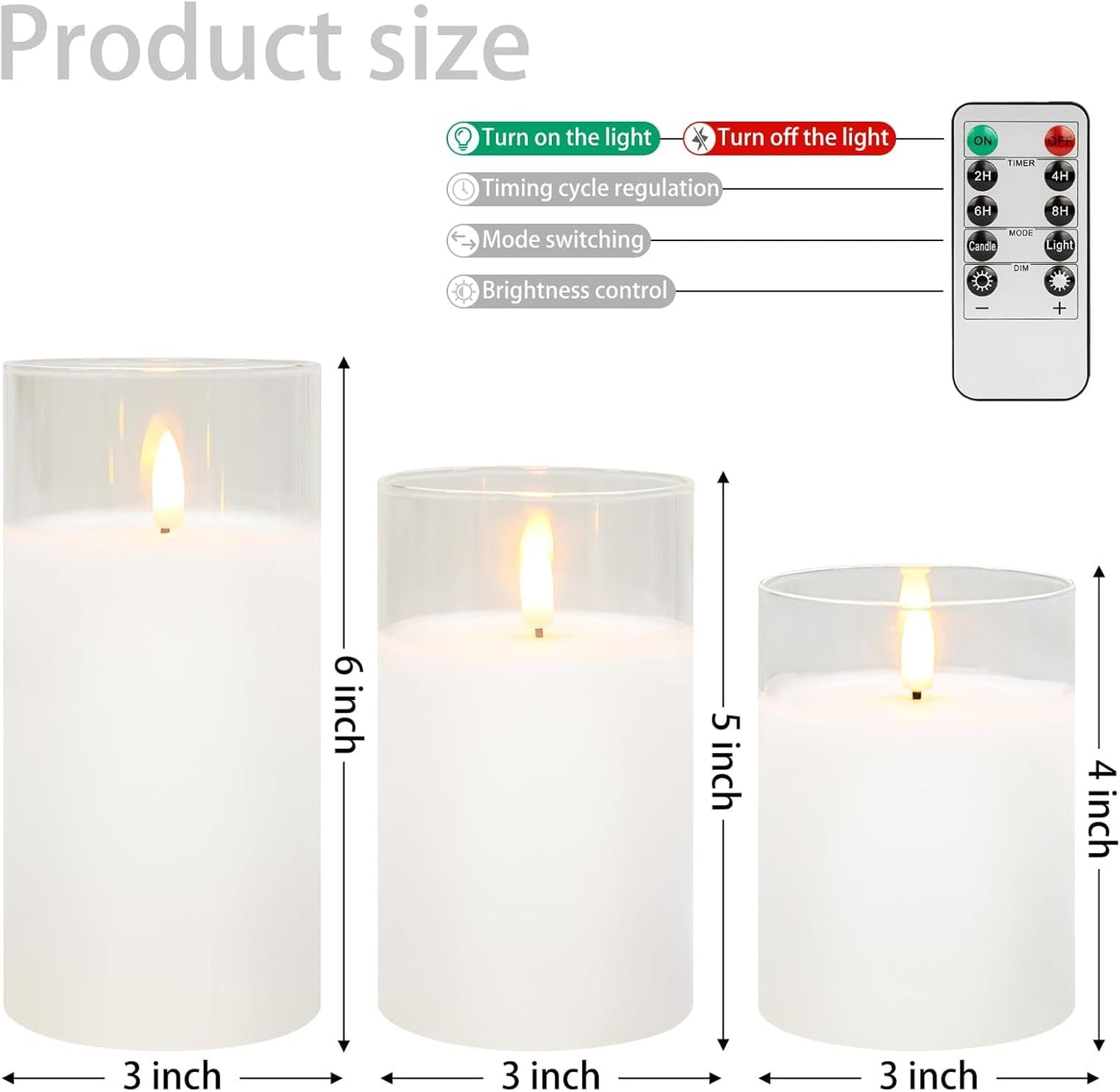 Blue Flameless Candles with Remote, Real Wax Glass Battery Operated Candles with Timer, LED Pillar Candle for Bedroom Home Wedding Birthday Party Fall Halloween Christmas Decorations, Set of 3