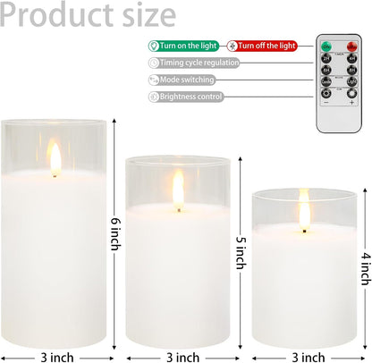 Blue Flameless Candles with Remote, Real Wax Glass Battery Operated Candles with Timer, LED Pillar Candle for Bedroom Home Wedding Birthday Party Fall Halloween Christmas Decorations, Set of 3