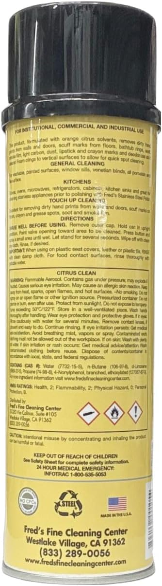 Fred's Citrus Clean Natural Orange Degreaser Spray - Heavy Duty Kitchen Cleaner for Stoves, Grills, Stainless Steel & Multi-Surface - Foaming Formula, Fresh Citrus Scent, 18 oz