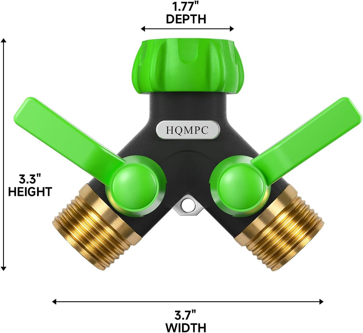 HQMPC Garden Hose Y Valve Splitter With Metal Long Handle Brass Hose Splitter Big Water Flow Hole- Spigot Splitter 2 way 3/4" GHT Thread