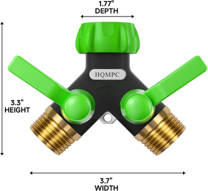 HQMPC Garden Hose Y Valve Splitter With Metal Long Handle Brass Hose Splitter Big Water Flow Hole- Spigot Splitter 2 way 3/4" GHT Thread