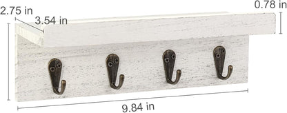HRONRAD Rustic Key Holder for Wall, Farmhouse Wall Shelf with 4 Hooks, Wall Mounted Key Racks, Wooden Mail Organizer with Hooks for Entryway (Brown)