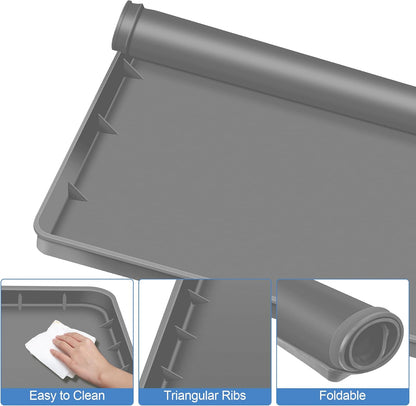 ToLanbbt 27" x 27" Washing Machine Drain Pan Mat, Soft Silicone Washer Drip Tray with 0.78" Raised Edge, Water-Proof Anti-Vibration Leak-Proof Floor Protector for Under Washer, Dryer, Fridge (Gray)