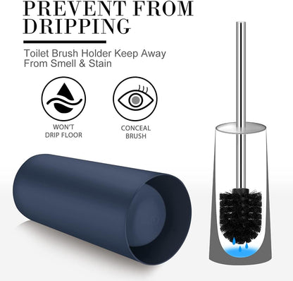 Toilet Brush and Holder, 2 Pack Toilet Brush with 304 Stainless Steel Long Handle, Toilet Bowl Brush for Bathroom Toilet-Ergonomic, Elegant,Durable (White)