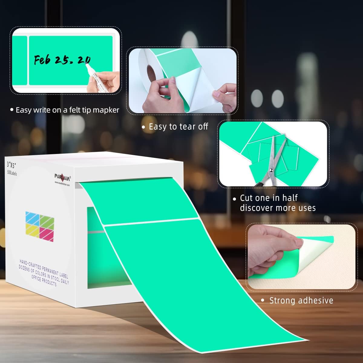 PARLAIM 3 X 5 Inch Rectangle Adhesive Color Coding Stickers,Square Inventory Label Stickers -500Per Dispenser Box (Fluorescent Green)