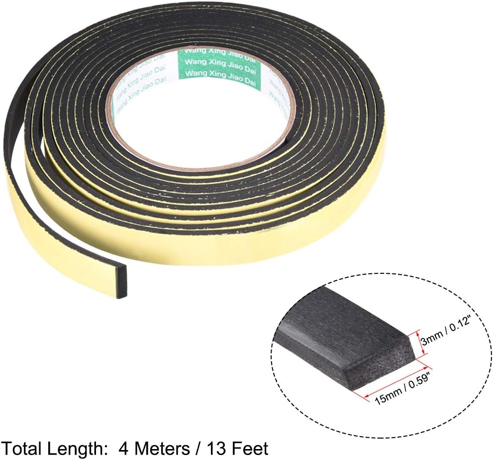 uxcell Sealing Foam Tape 5mm Wide 3mm Thick 4m/13ft Long, Self Adhesive Weather Strip for Window Door Insulation, Pack of 2