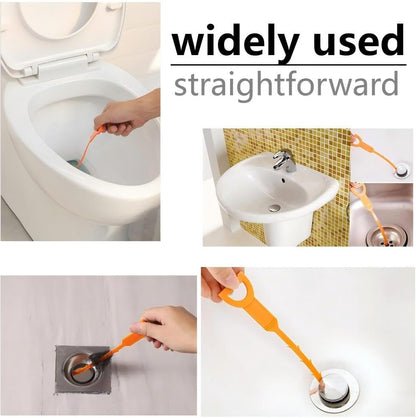 Drain Snake Hair Clog Remover Tool, Orange, Plastic, 20 Inch, Flexible Design for Toilet, Sink, Floor Drain, 3 Pack