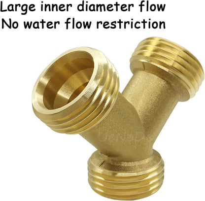Uenede 2PCS Garden Hose Splitter Brass 3/4" GHT Thread Heavy Duty 2 Way Y Connector with Washers Garden Hose Adapter for Backyard Water Tap, Outlet, & Spigot