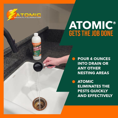 Generic Atomic Fruit and Drain Fly Treatment. Eliminates Drain, Sewer and Fruit Flies in All Drain Pipes, Sinks and Black Water Holding Tanks. 1 Gallon Concentrate.