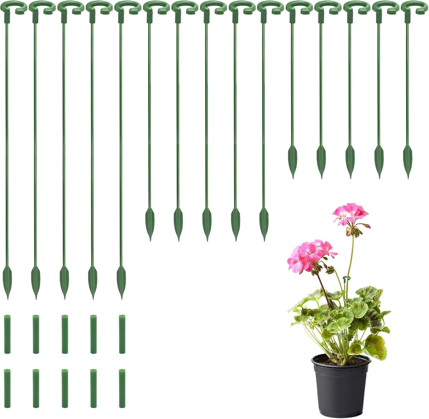 15-Pack Small Plant Stakes with Movable Clips, Adjustable Orchid Stakes and Clips in 3 Heights for Potted Plants, Bulb Flowers and Light-Duty Single Stem Support ﻿