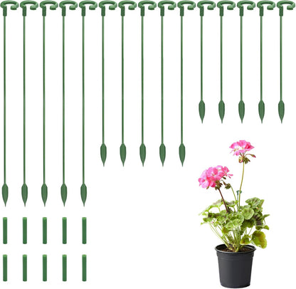 15-Pack Small Plant Stakes with Movable Clips, Adjustable Orchid Stakes and Clips in 3 Heights for Potted Plants, Bulb Flowers and Light-Duty Single Stem Support ﻿