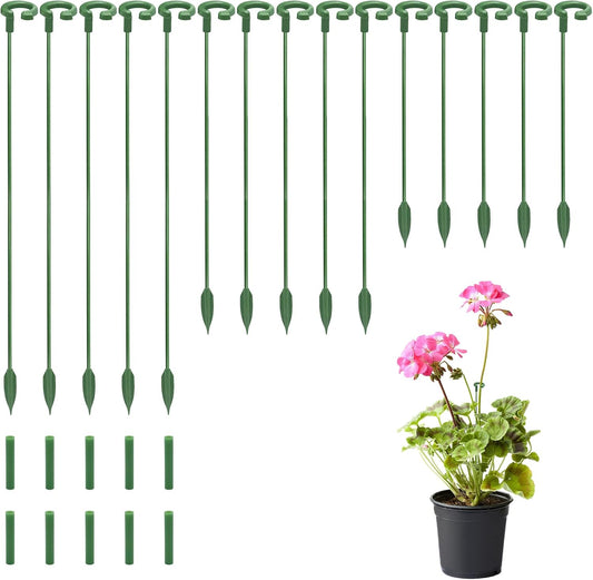 15-Pack Small Plant Stakes with Movable Clips, Adjustable Orchid Stakes and Clips in 3 Heights for Potted Plants, Bulb Flowers and Light-Duty Single Stem Support ﻿