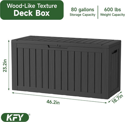 320 Gallon Waterproof Outdoor Storage Box, UV Resistant Resin Deck Box with Hydraulic Rod for Reinforced Stability, Perfect for Patio, Garden, and Pool（Black，320 Gallon）