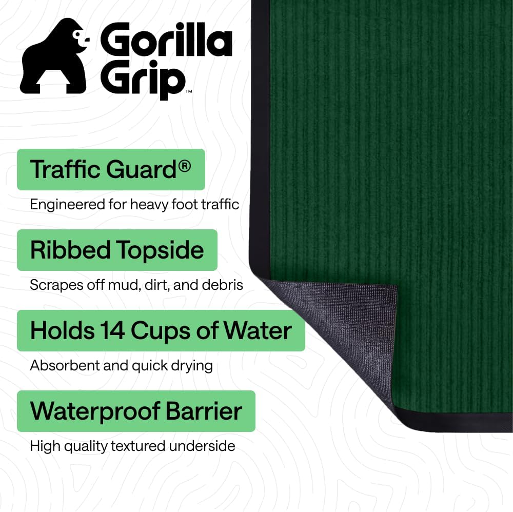 GORILLA GRIP Waterproof Traffic Guard Door Mat, Heavy Duty Entryway Mats, Strong Backing Commercial Utility Rugs for Office Hallway, Garage Floor and Home, Low Profile Carpet Runner, 29x17, Black