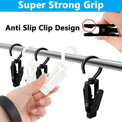 VinBee 20 PCS Laundry Hooks with Clips Super Strong Plastic Home Travel Swivel Hanging Hanger Closet Organizer Clamps Socks Boot Bras Towels for Bathroom Wardrobe Kitchen Office - 4.3 Inches (Black)