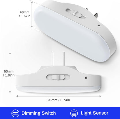 DORESshop Led Night Light, Plug into Wall, [2 Pack] with Dusk to Dawn Sensor, 1W 5000K Dimmable Night Light from 0LM to 100LM for Bathroom Hallway Bedroom Kids Room Stairway