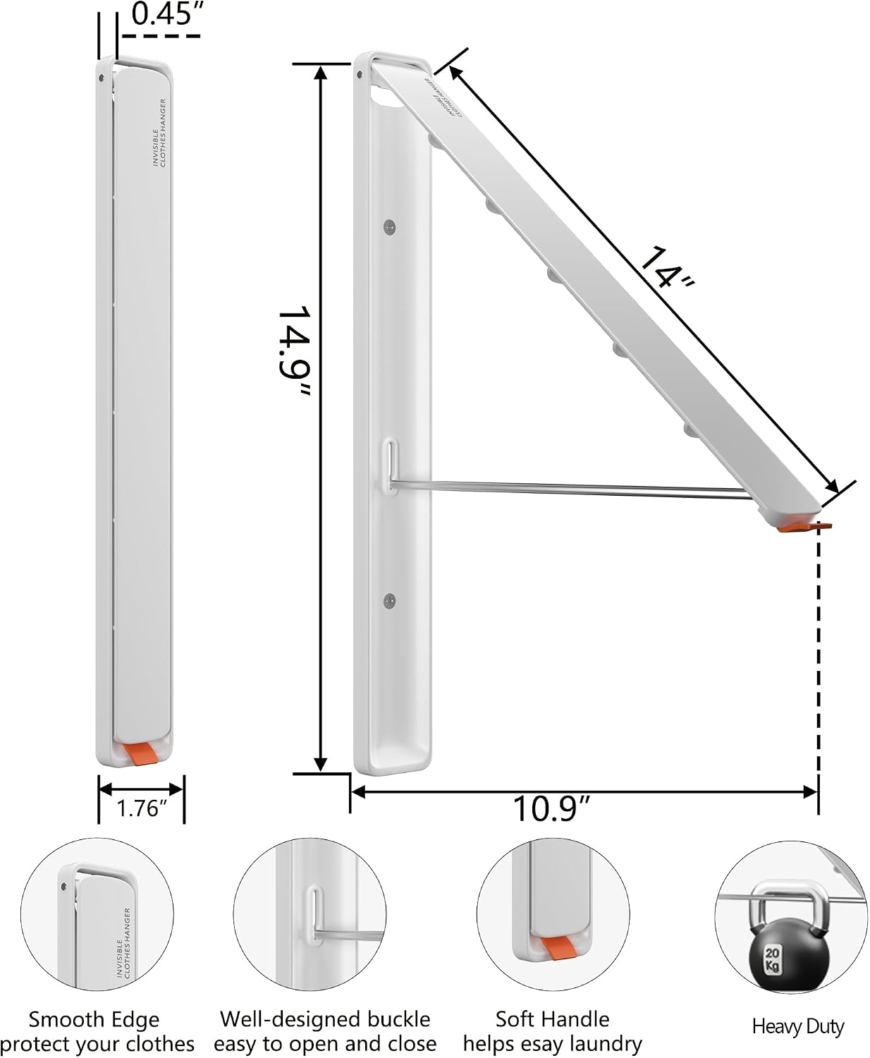Dr.DJ Clothes Drying Rack Wall Mounted, Retractable & Foldable Clothes Hanger for Laundry Room Organization and Storage, Clothes Hanger Rack for Dorm, Closet, Balcony, Laundry Room(1P, Metal, Black)