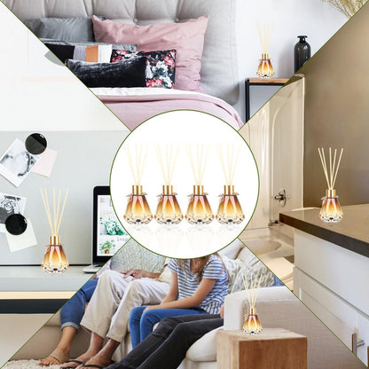 Reed Diffuser Set - 4 Empty Bottles with 20 Sticks, Delicate Gold Leaf Decor, Glass Fragrance Diffuser with Lids for Home, Bathroom | Refillable, Diamond Style (4 PCS Black)