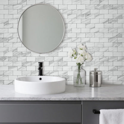 DICOFUN 10-Sheet Polished White Thick PVC Peel and Stick Backsplash, Ceramic Look Subway Tile White Kitchen Backsplash Peel and Stick Wall Tiles