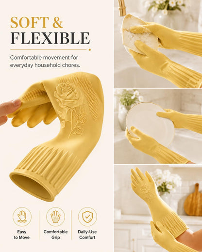 Disfore Rubber-Gloves Dishwashing Gloves for Cleaning-Kitchen - 2 Pairs Long Household Cleaning Gloves for Washing Dishes