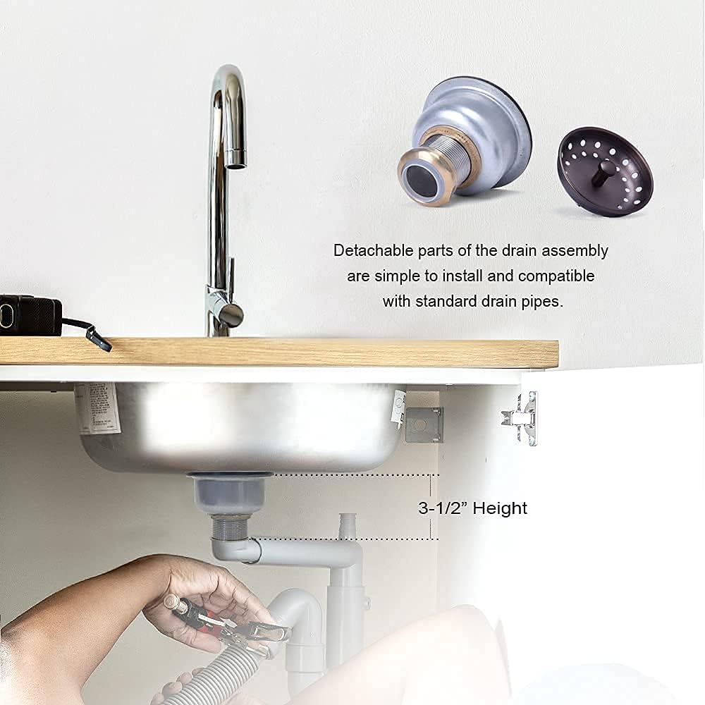 3-1/2 Deep Cup Kitchen Sink Drain Assembly, 304 Stainless Steel Construction With Fixed Post Basket and Long Extended Shank/CAS Approved and White Finish