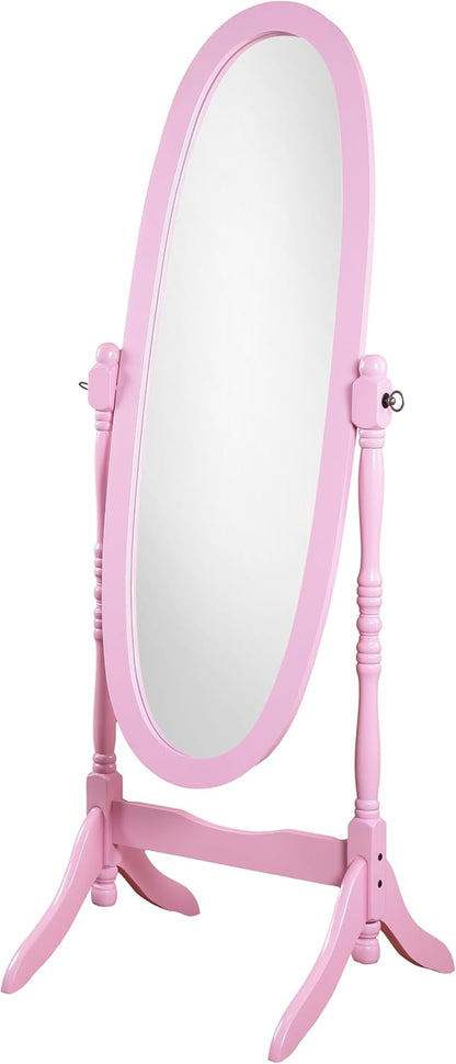Full Length Mirror with Stand - Traditional Queen Anna Cheval Style in Solid Wood, Freestanding Adjustable Tilting Oval Glass for Bedroom & Dressing Room (Cherry)
