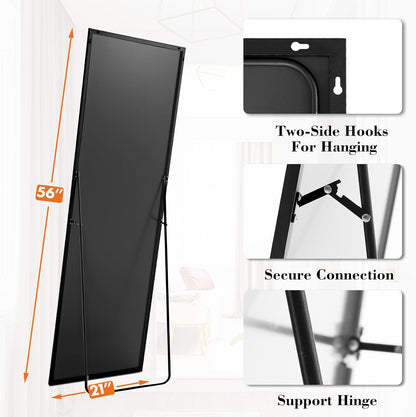 OLIXIS 64"x 21.5" Arched Mirror Full Length, Full Body Mirror with Stand, Hanging or Leaning for Wall, Floor Standing with Shatter-Proof Glass for Bedroom, Living Room, Long, Black