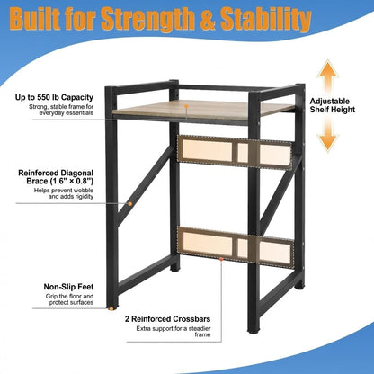 Washer Dryer Stacking Rack Stand, Over the Washer and Dryer Storage Shelf, Height Adjustable Standing Washer Dryer Machine Rack, Stackable Shelf for Laundry Room Apartments (White)