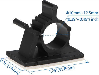 Baomain 20-Pack Adjustable Adhesive Cable Clips,Nylon Wire Management Clamps for 12.6-15.4mm (0.5-0.61") Diameter Cords,Reusable Stick-on Cord Organizer for Automotive and Home Office - Black