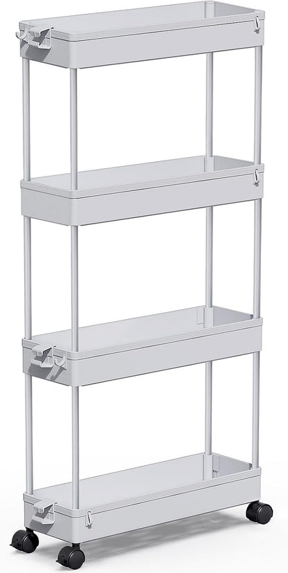 SPACEKEEPER Slim Rolling Storage Cart 4 Tier Bathroom Organizer Cart Mobile Shelving Unit Slide Out Utility Cart for Kitchen, Bthroom, Makeup, Craft, Laundry Narrow Places, Black