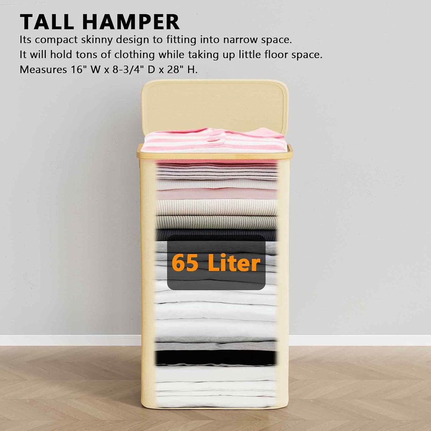 SpaceAid Double Laundry Hamper 2 Section with Lid and Removable Laundry Bags, 160L Clothes Basket with Bamboo Handles, Large Collapsible Hamper for Bedroom, Bathroom, Dorm, Laundry Room - White