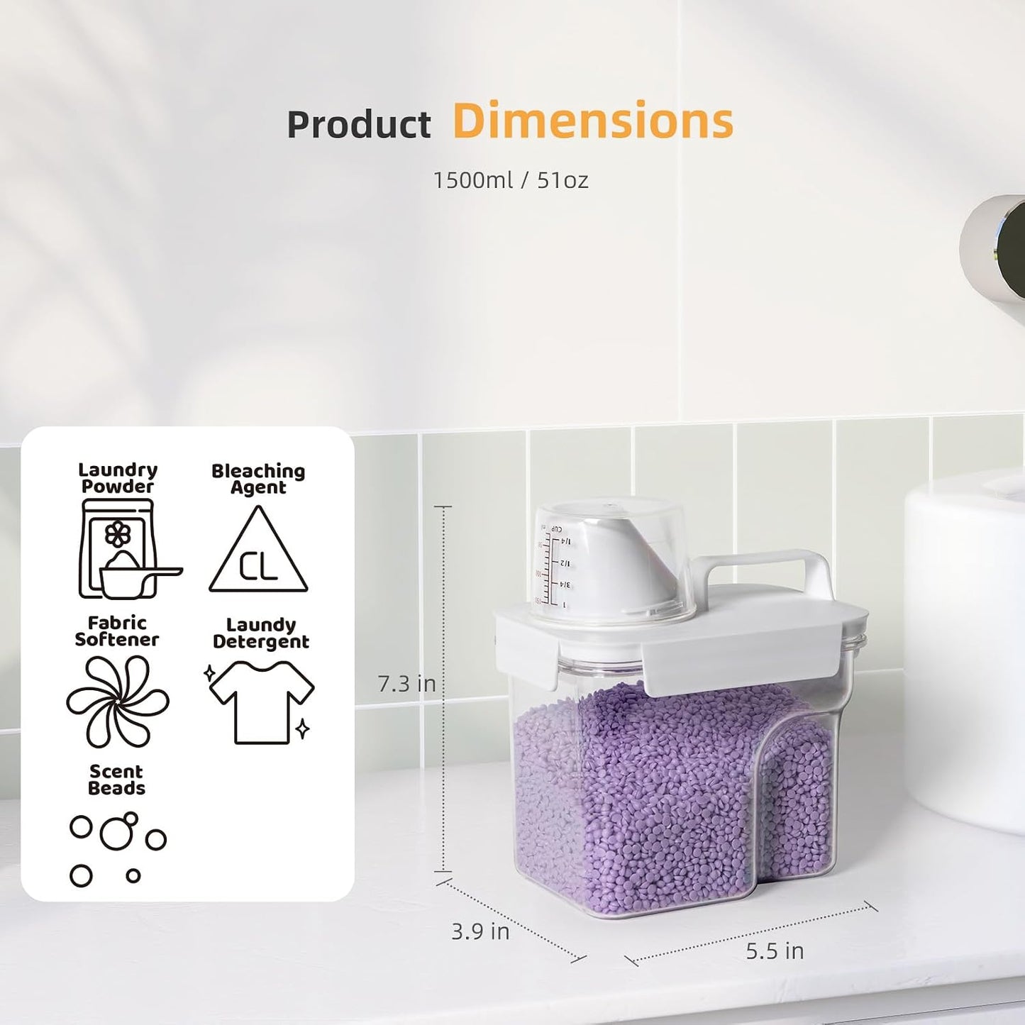 G2 GO2GETHER Laundry Detergent Container,2Pack -68oz Laundry Detergent Dispenser with 5 labels for Laundry Room, Laundry Scent Beads, Powder,Bleach,Soap,Fabric Softener Storage and Organization.
