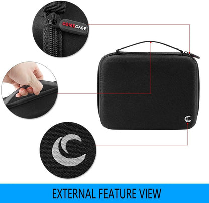 Comecase Battery Storage Case with Tester, Holds 148+ AA AAA C D 9V, Black | Hard-Shell Design, Carry Handle and Custom Foam Slots Keep Batteries Visible, Separated and Ready for Home, Garage or Office