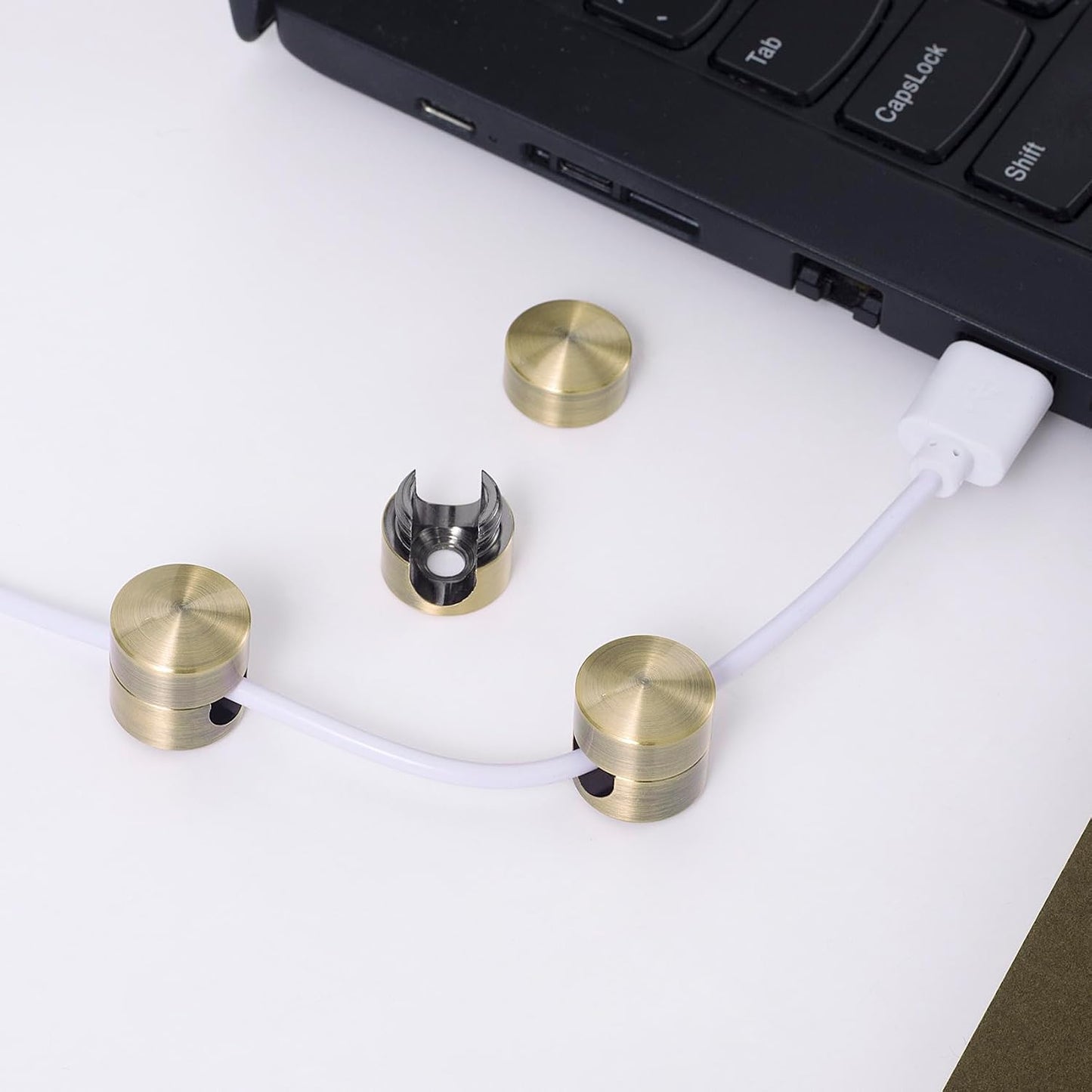 3pcs Cable Anchors for Desk, Adhesive Metal Cord Organizers, Adjustable 2-in-1 Cord Clips Charger Cable Management for Nightstand Office Home Desktop Wall- Gold & Copper & Black