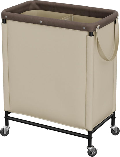 StorageWorks 3 Section Laundry Hamper, Rolling Laundry Cart with Wheels and Handles, Laundry Room Double Sorter for Organizer and Storage, 31.7 Gal(120L), Beige