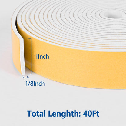 Self Adhesive Foam Tape Weatherstrip 1/2in x 1/4in x 42Ft High Density Foam Insulation Strips Foam Seal Weather Stripping with Strong Adhesive for Door and Window Sound Isolation Soundproofing, White