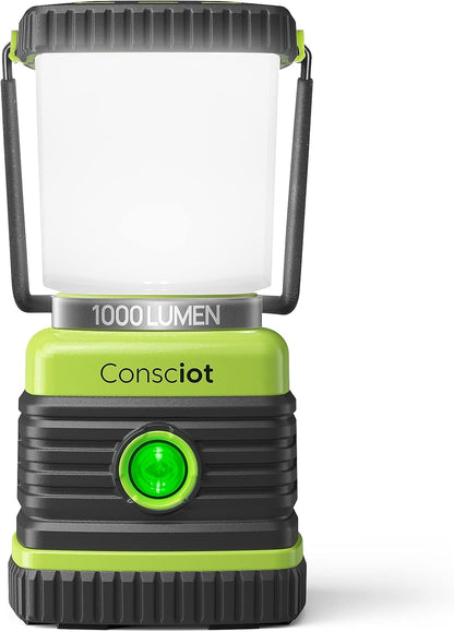 Consciot LED Battery Powered Camping Lantern, 1000LM, 4 Light Modes, IPX4 Waterproof Portable Tent Flashlight for Power Outages, Emergency, Hurricane, Hiking, Light Green, 2-Pack