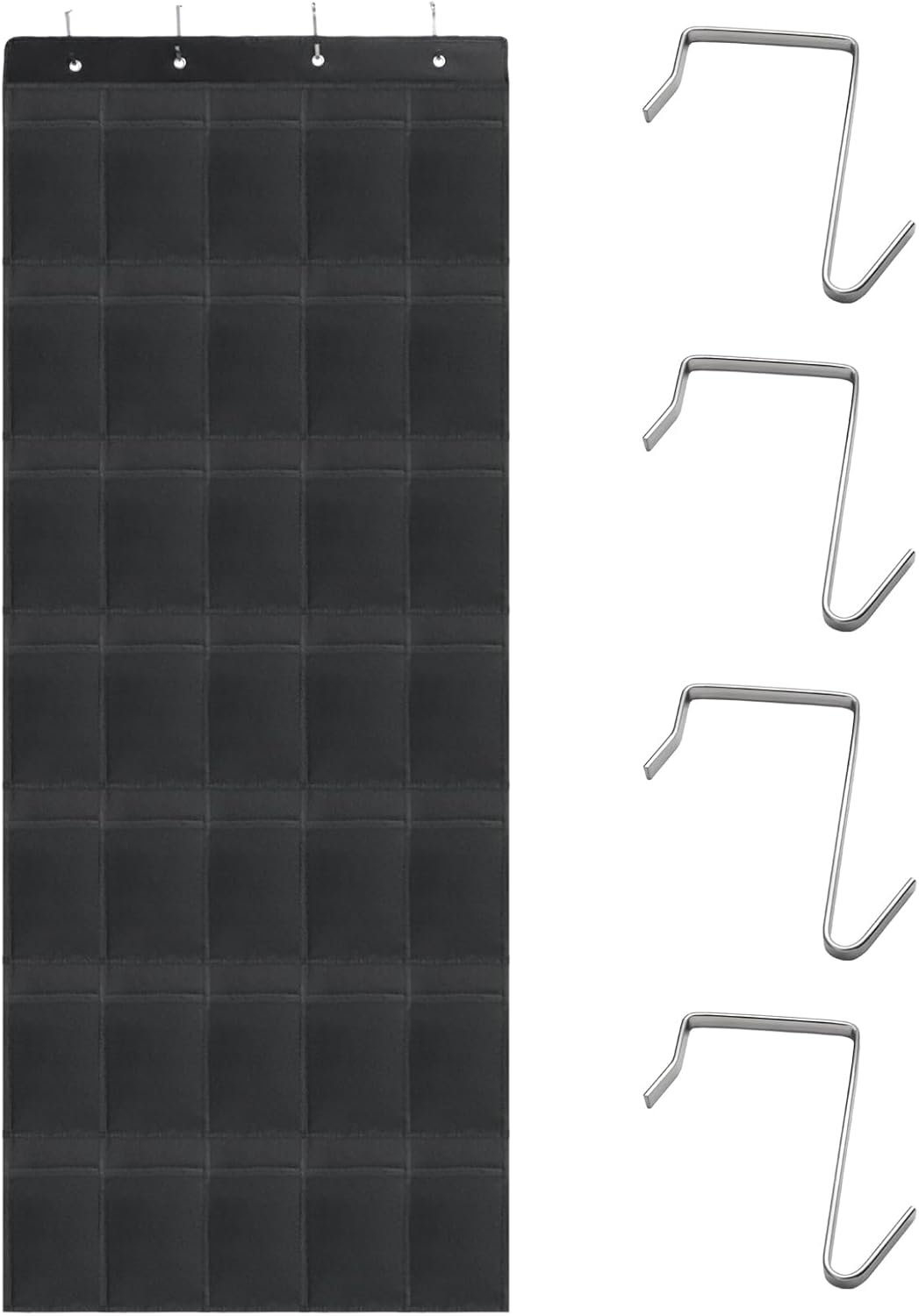 Over the Door Shoe Organizer, 12 Mesh Pockets Hanging Shoe Organizer with 4 Metal Hooks (Black)