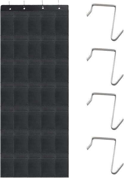 Over the Door Shoe Organizer, 12 Mesh Pockets Hanging Shoe Organizer with 4 Metal Hooks (Black)